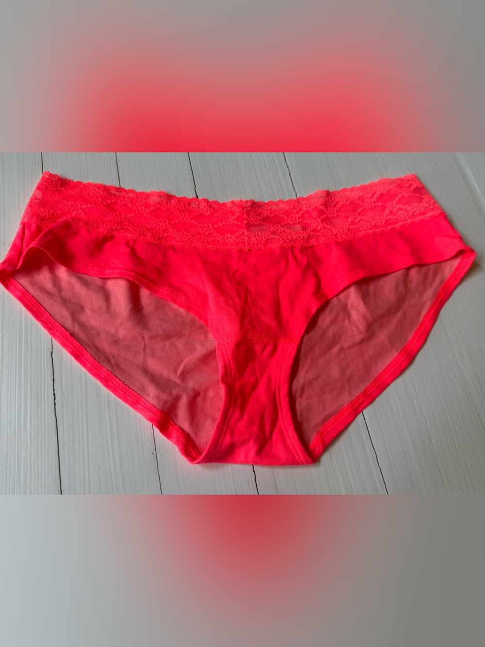 NWT Vintage 2014 Victoria's Secret Neon Pink Lace Waist Cheeky Bikini Large